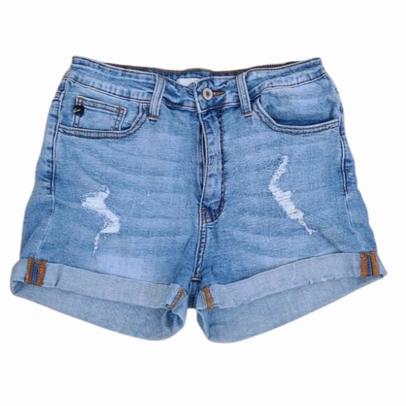 KanCan Distressed Cuffed Hem Jean Shorts Stretch Size W9 28 Blue Casual Denim - Picture 1 of 7
